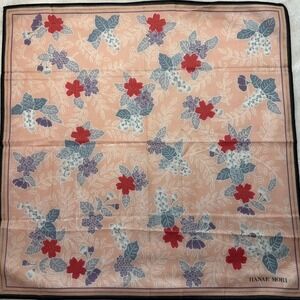 VTG HANAE MORI Scarf Handkerchief Floral Leaf Pink 16.5in